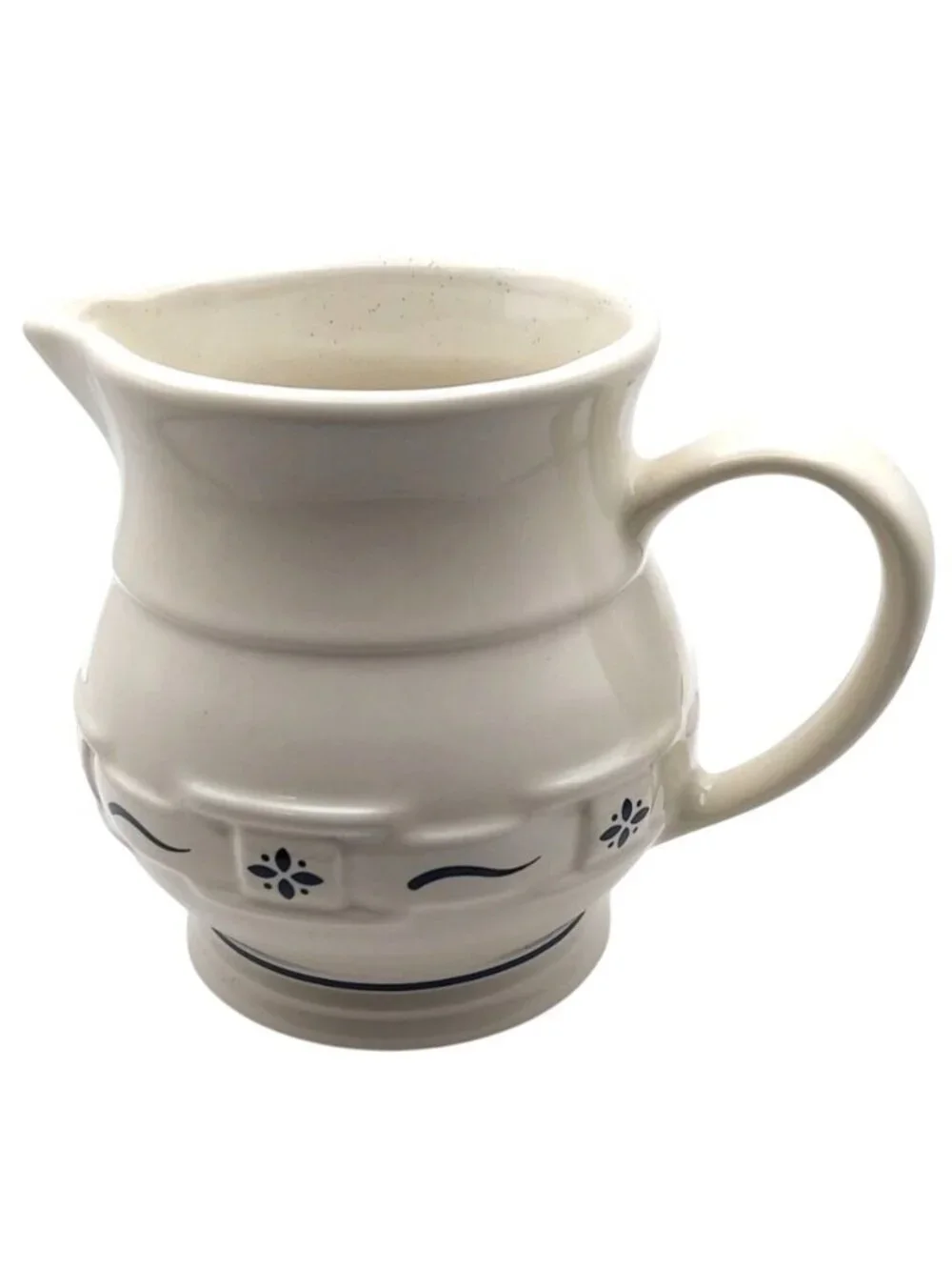 Longaberger Pottery Creamer Pitcher Woven Traditions Blue Trim USA Farmhouse